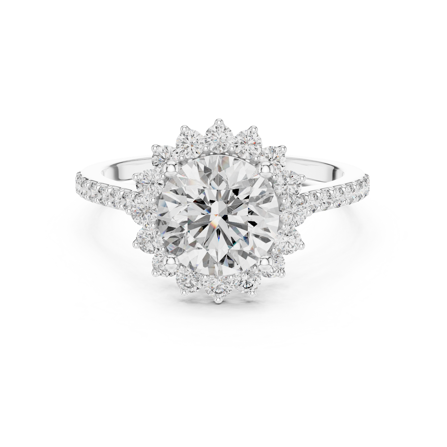 Anillo de Compromiso Halo con Diamante Redondo de 1.98ct | Diamante Creado en Laboratorio Color D Claridad VS | Oro 10K/18K, Plata y Platino (Tallas Disponibles 8-20)