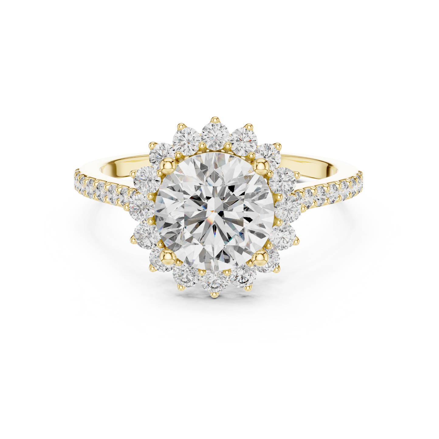 Anillo de Compromiso Halo con Diamante Redondo de 1.98ct | Diamante Creado en Laboratorio Color D Claridad VS | Oro 10K/18K, Plata y Platino (Tallas Disponibles 8-20)