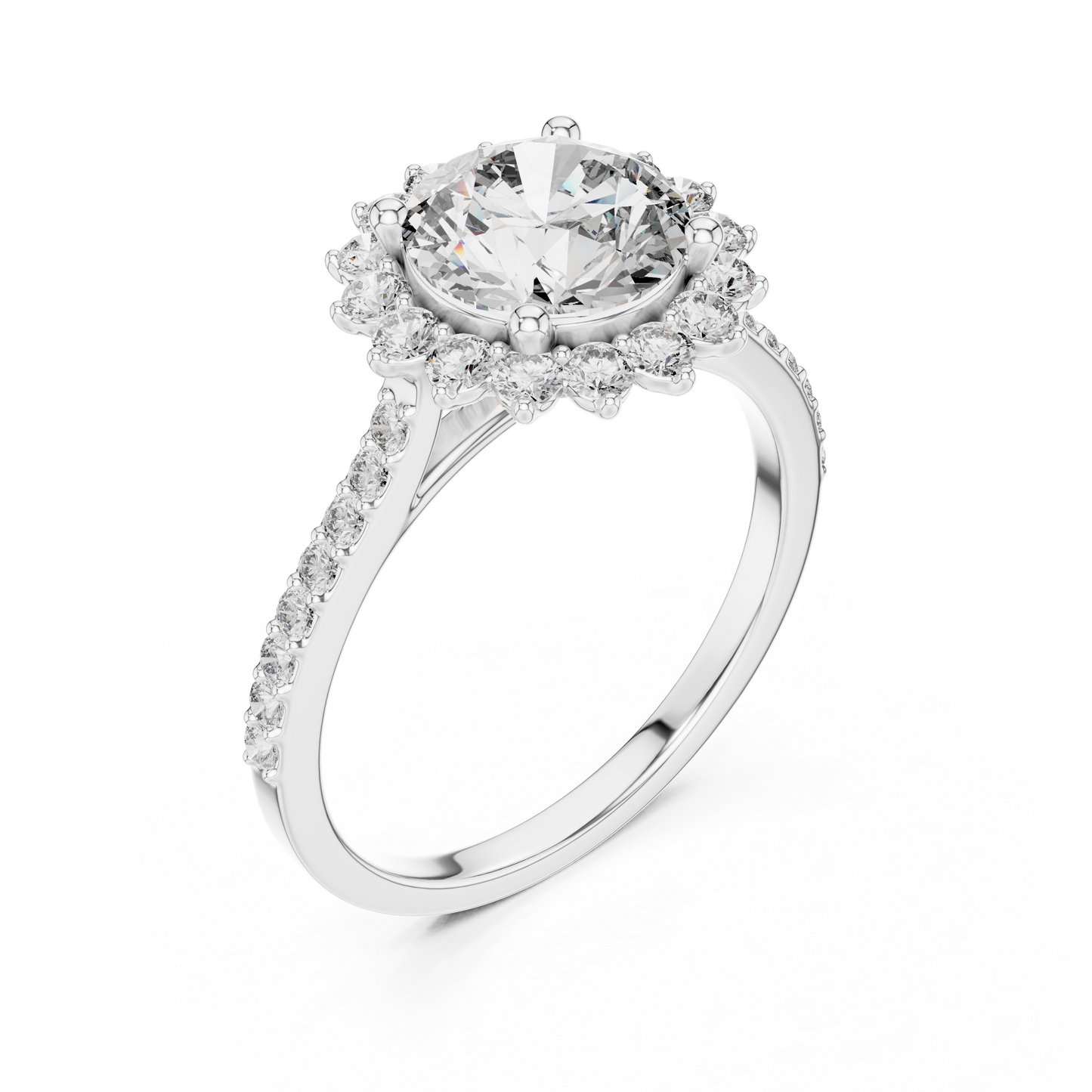 Anillo de Compromiso Halo con Diamante Redondo de 1.98ct | Diamante Creado en Laboratorio Color D Claridad VS | Oro 10K/18K, Plata y Platino (Tallas Disponibles 8-20)