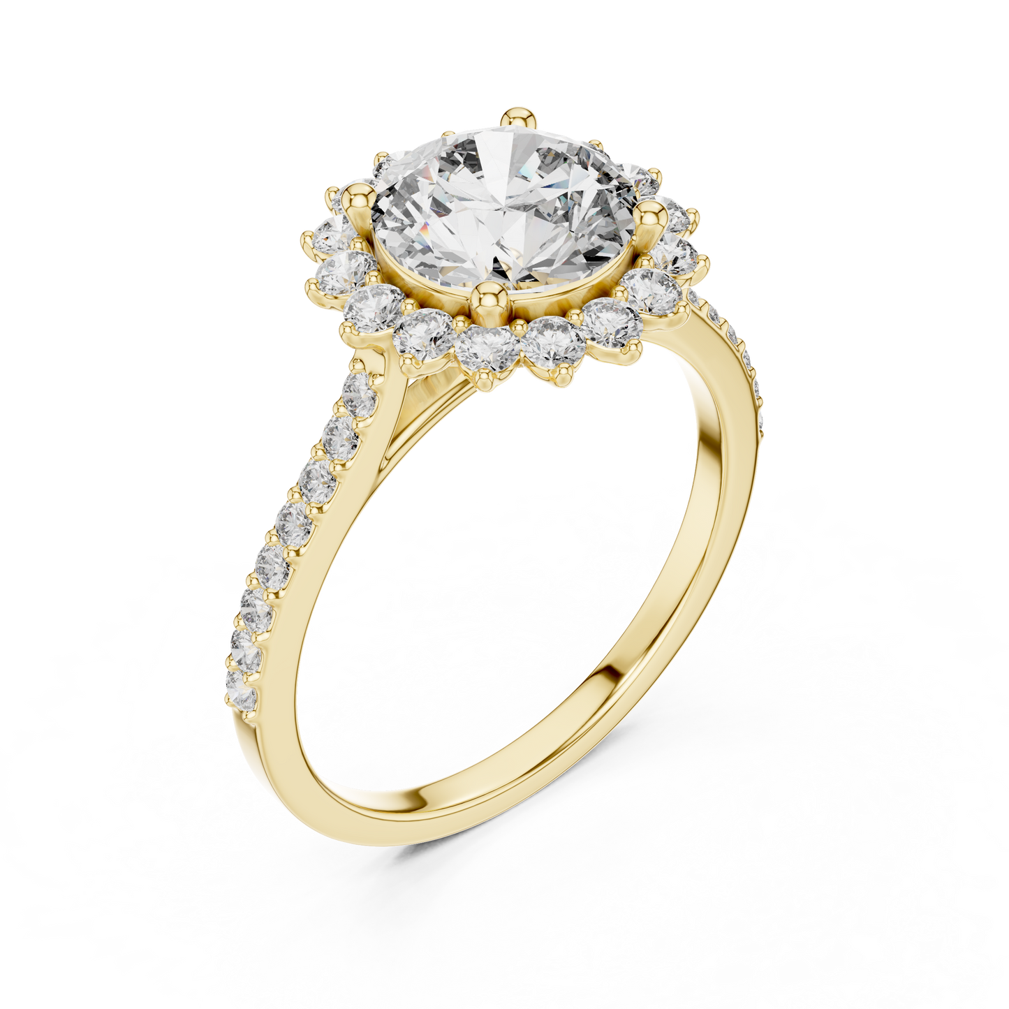 Anillo de Compromiso Halo con Diamante Redondo de 1.98ct | Diamante Creado en Laboratorio Color D Claridad VS | Oro 10K/18K, Plata y Platino (Tallas Disponibles 8-20)