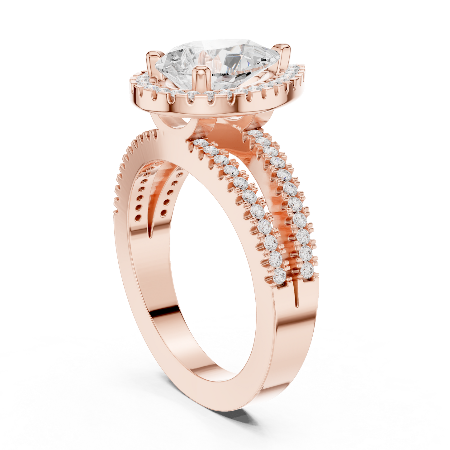 Anillo de Compromiso 2.17ctw con Diamante Corte Pera y Halo con Banda Pavé de Triple Fila en Córdoba, España| Color D Claridad VS Diamante Creado en Laboratorio | Oro 10K/18K, Plata y Platino (Tallas Disponibles 8–20)