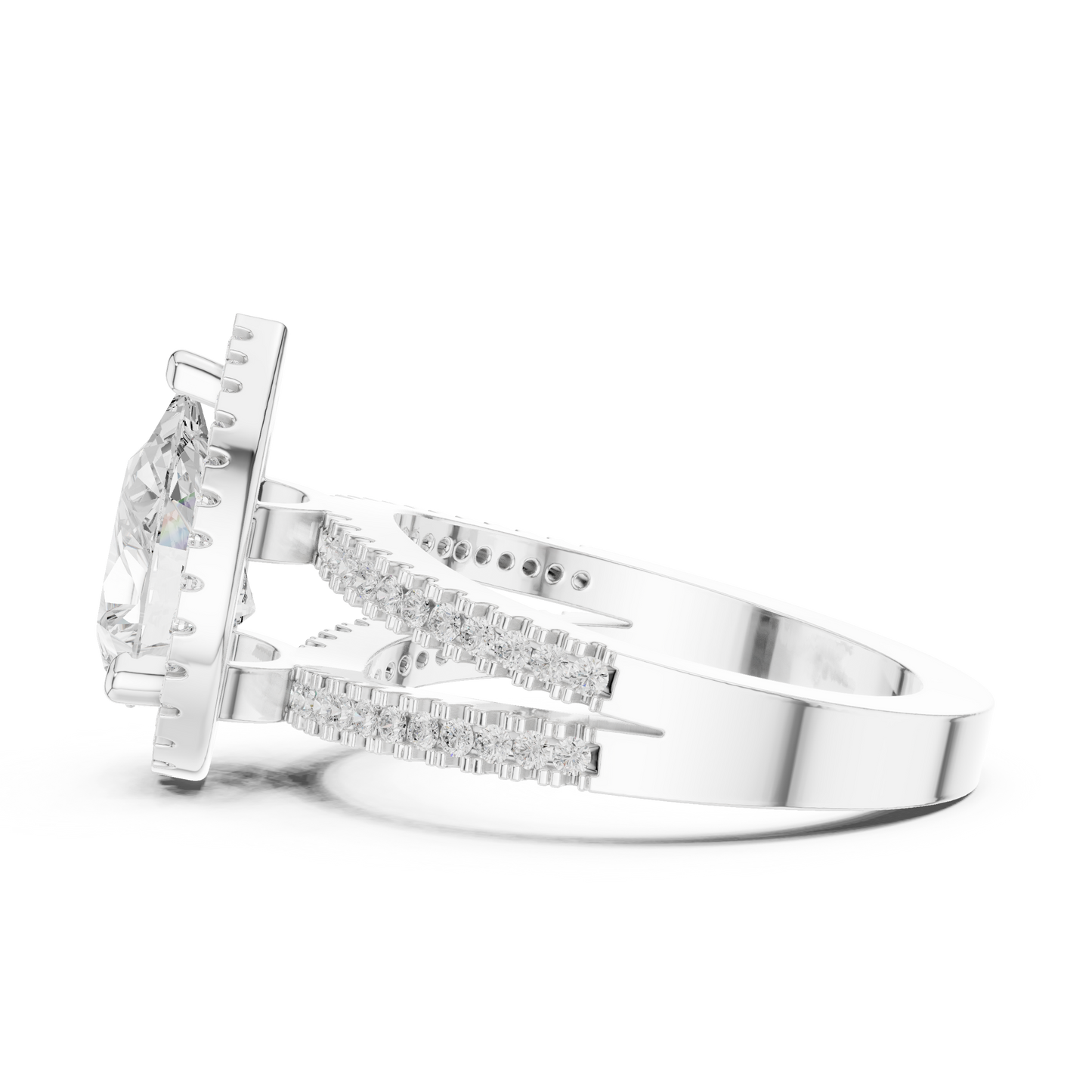 Anillo de Compromiso 2.17ctw con Diamante Corte Pera y Halo con Banda Pavé de Triple Fila en Córdoba, España| Color D Claridad VS Diamante Creado en Laboratorio | Oro 10K/18K, Plata y Platino (Tallas Disponibles 8–20)