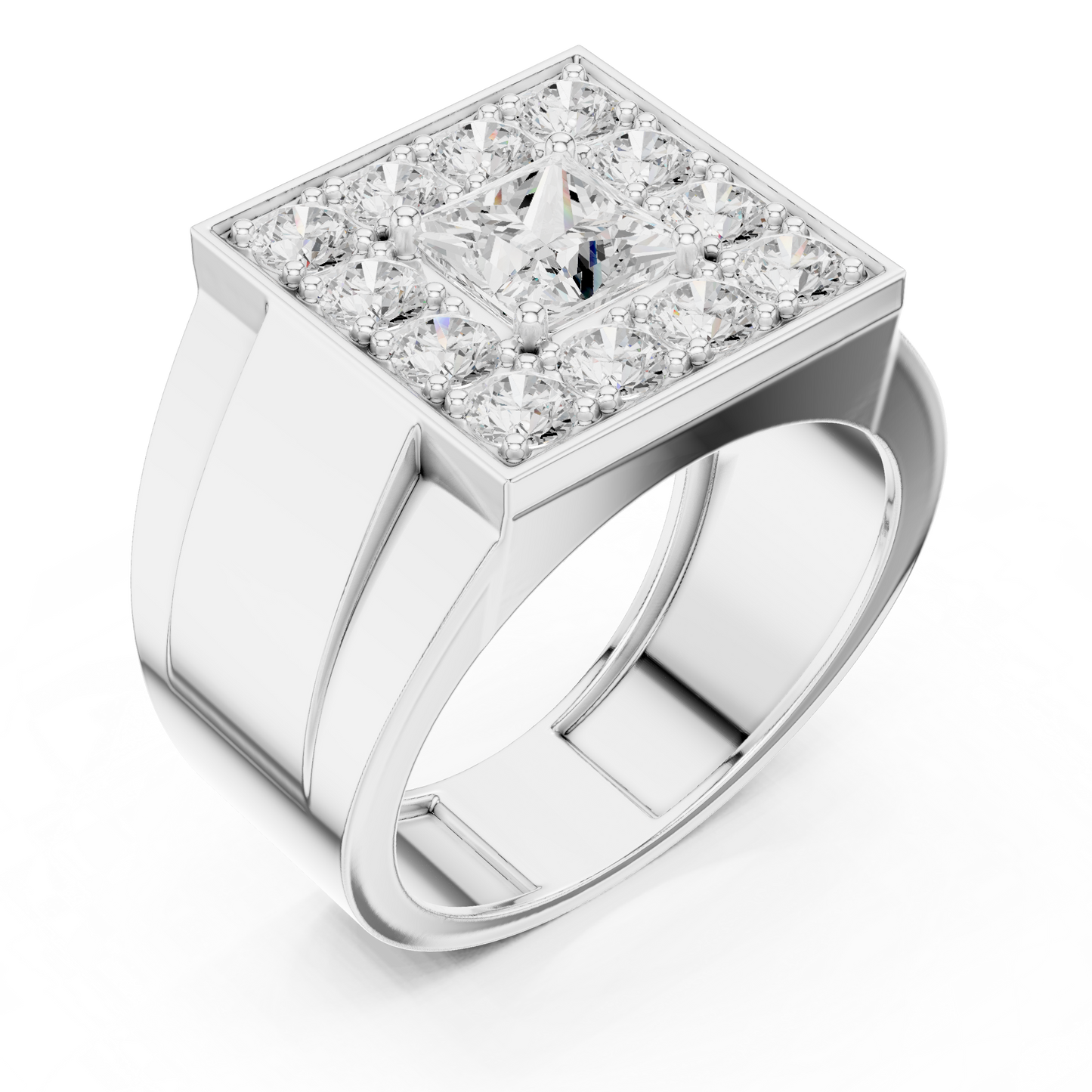 Anillo Masculino de Declaración 1.32ctw con Diamantes Corte Princesa y Redondos en Córdoba, España  | Color D Claridad VS Diamantes Creados en Laboratorio | Oro 10K/18K y Platino (Tallas Disponibles 8–20)