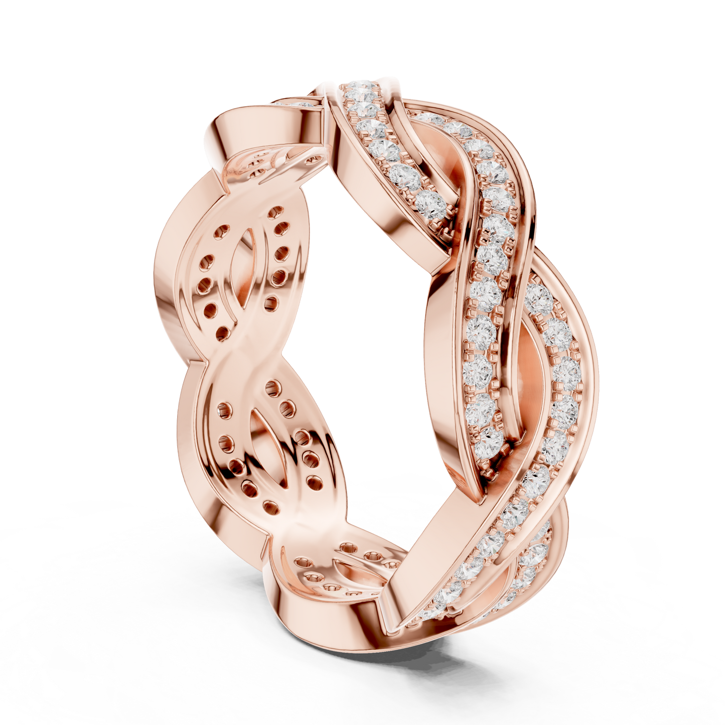 Anillo Trenzado Infinito con Diamantes 0.84ctw en Córdoba, España | Banda Entrelazada Estilo Vid con Pavé | Color D Claridad VS Diamantes Creados en Laboratorio | Oro 10K/18K, Plata y Platino (Tallas Disponibles 8–20)