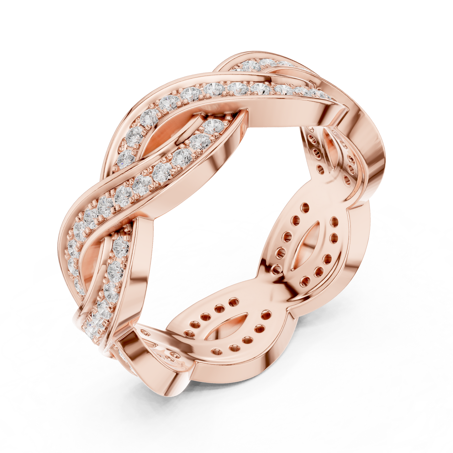 Anillo Trenzado Infinito con Diamantes 0.84ctw en Córdoba, España | Banda Entrelazada Estilo Vid con Pavé | Color D Claridad VS Diamantes Creados en Laboratorio | Oro 10K/18K, Plata y Platino (Tallas Disponibles 8–20)