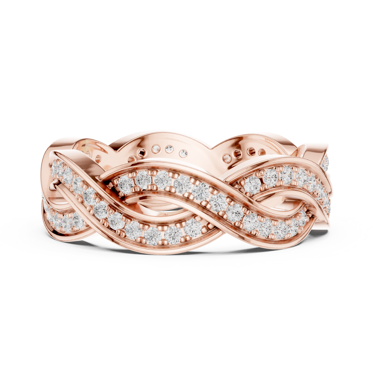 Anillo Trenzado Infinito con Diamantes 0.84ctw en Córdoba, España | Banda Entrelazada Estilo Vid con Pavé | Color D Claridad VS Diamantes Creados en Laboratorio | Oro 10K/18K, Plata y Platino (Tallas Disponibles 8–20)