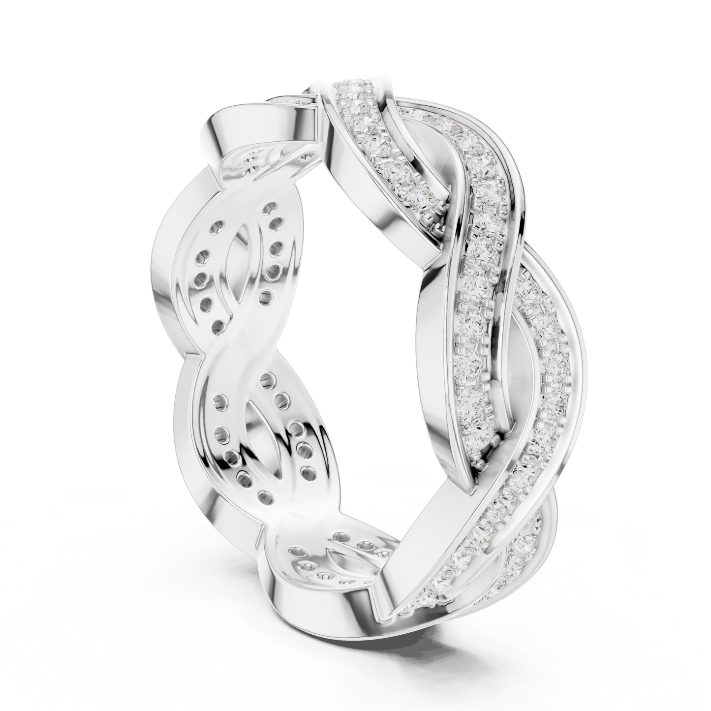 Anillo Trenzado Infinito con Diamantes 0.84ctw en Córdoba, España | Banda Entrelazada Estilo Vid con Pavé | Color D Claridad VS Diamantes Creados en Laboratorio | Oro 10K/18K, Plata y Platino (Tallas Disponibles 8–20)