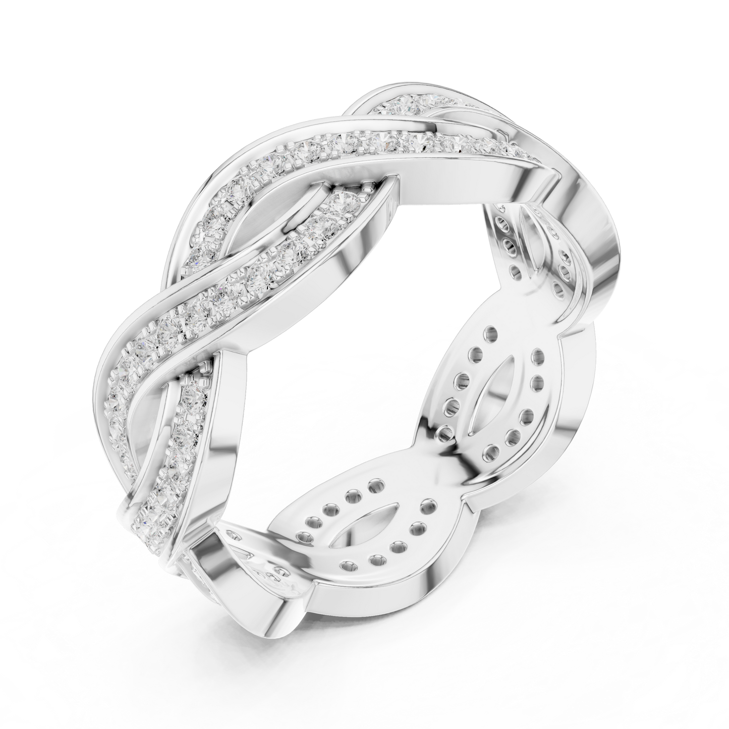 Anillo Trenzado Infinito con Diamantes 0.84ctw en Córdoba, España | Banda Entrelazada Estilo Vid con Pavé | Color D Claridad VS Diamantes Creados en Laboratorio | Oro 10K/18K, Plata y Platino (Tallas Disponibles 8–20)