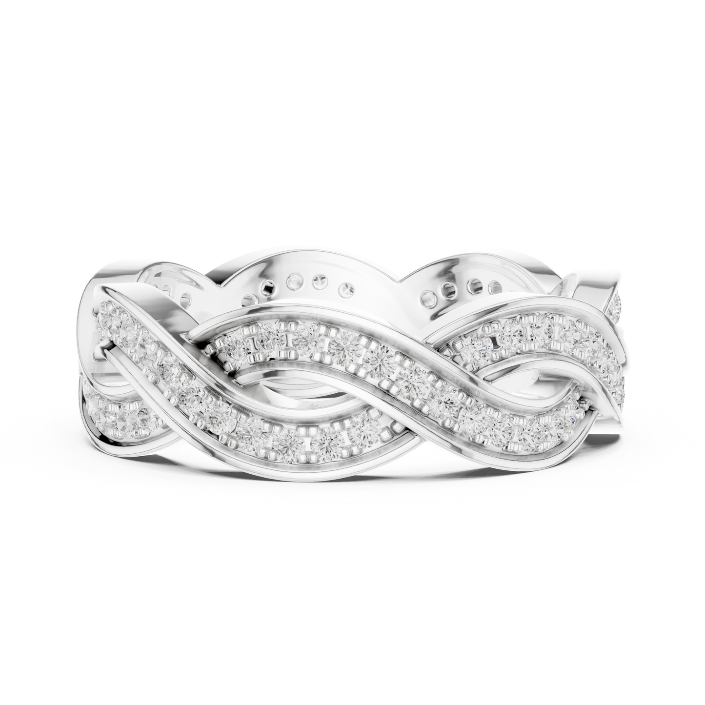Anillo Trenzado Infinito con Diamantes 0.84ctw en Córdoba, España | Banda Entrelazada Estilo Vid con Pavé | Color D Claridad VS Diamantes Creados en Laboratorio | Oro 10K/18K, Plata y Platino (Tallas Disponibles 8–20)