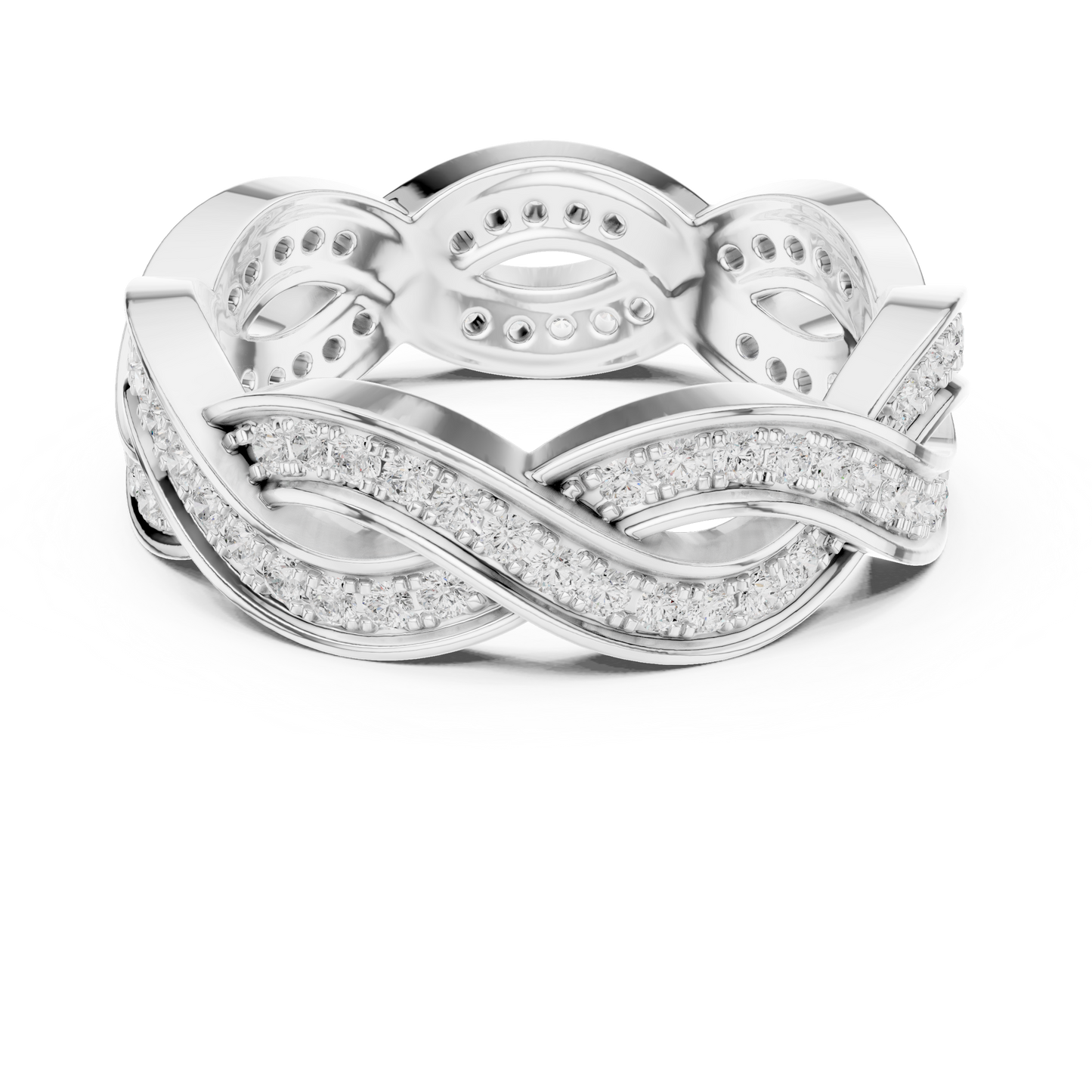 Anillo Trenzado Infinito con Diamantes 0.84ctw en Córdoba, España | Banda Entrelazada Estilo Vid con Pavé | Color D Claridad VS Diamantes Creados en Laboratorio | Oro 10K/18K, Plata y Platino (Tallas Disponibles 8–20)