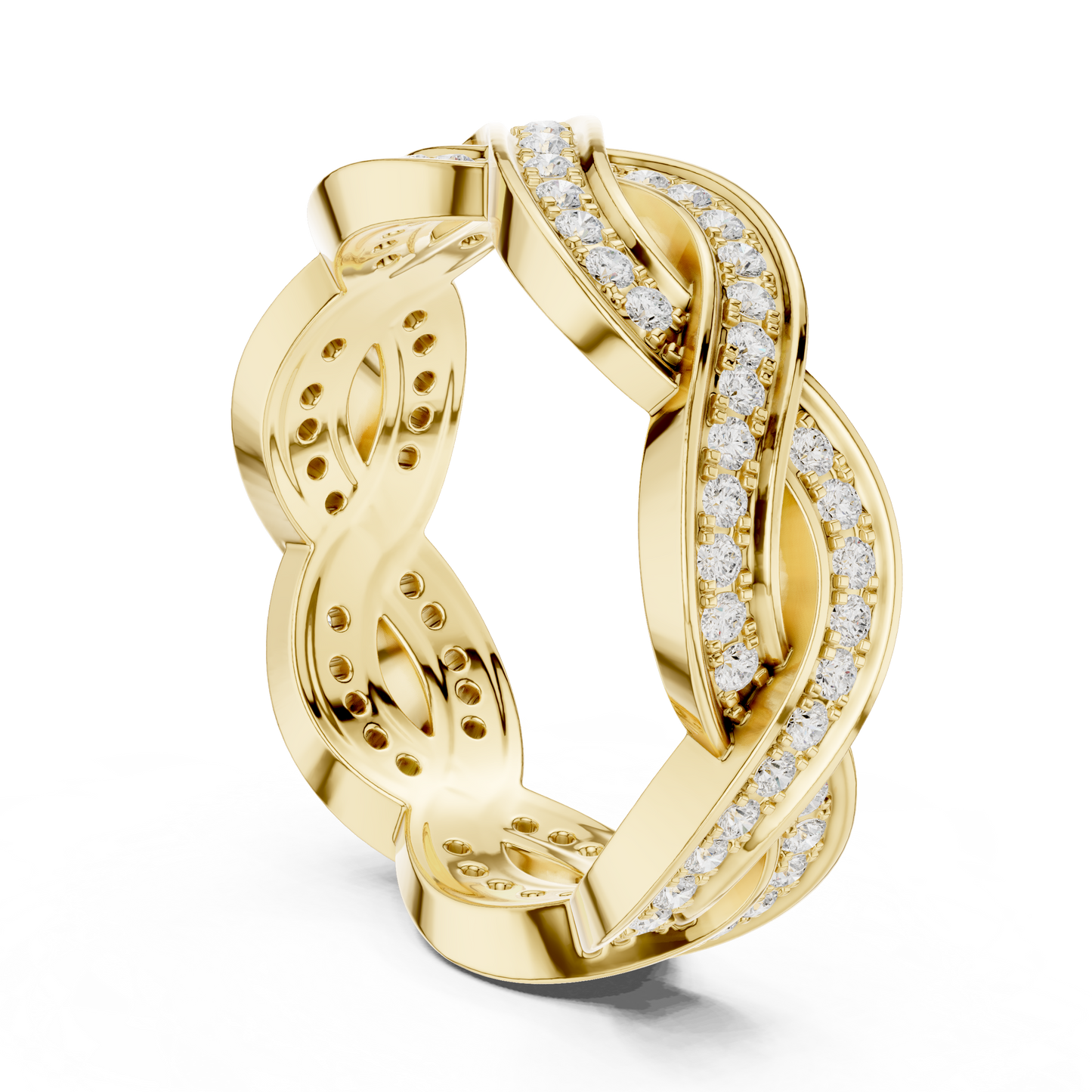 Anillo Trenzado Infinito con Diamantes 0.84ctw en Córdoba, España | Banda Entrelazada Estilo Vid con Pavé | Color D Claridad VS Diamantes Creados en Laboratorio | Oro 10K/18K, Plata y Platino (Tallas Disponibles 8–20)