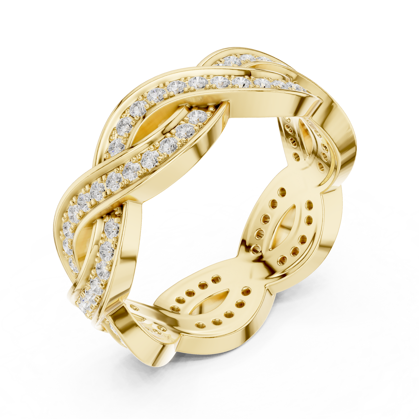Anillo Trenzado Infinito con Diamantes 0.84ctw en Córdoba, España | Banda Entrelazada Estilo Vid con Pavé | Color D Claridad VS Diamantes Creados en Laboratorio | Oro 10K/18K, Plata y Platino (Tallas Disponibles 8–20)