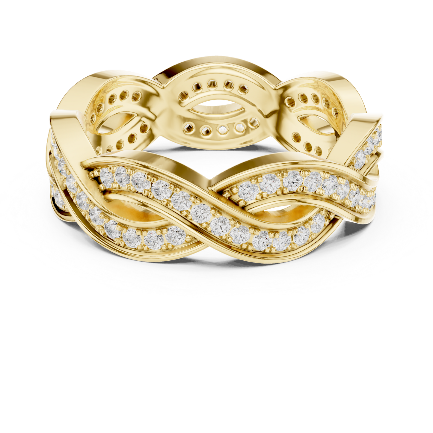 Anillo Trenzado Infinito con Diamantes 0.84ctw en Córdoba, España | Banda Entrelazada Estilo Vid con Pavé | Color D Claridad VS Diamantes Creados en Laboratorio | Oro 10K/18K, Plata y Platino (Tallas Disponibles 8–20)