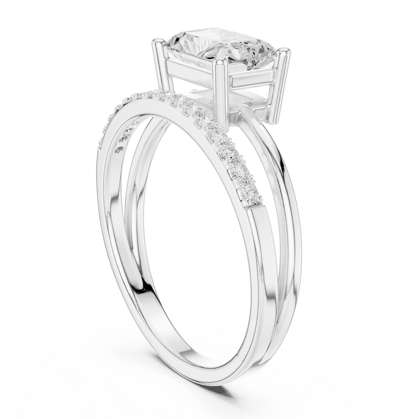 Anillo Solitario Corte Radiante 1.37ctw con Puente Pavé y Halo Oculto en Córdoba, España | Color D Claridad VS Diamante Creado en Laboratorio | Oro 10K/18K, Plata y Platino (Tallas Disponibles 8–20)