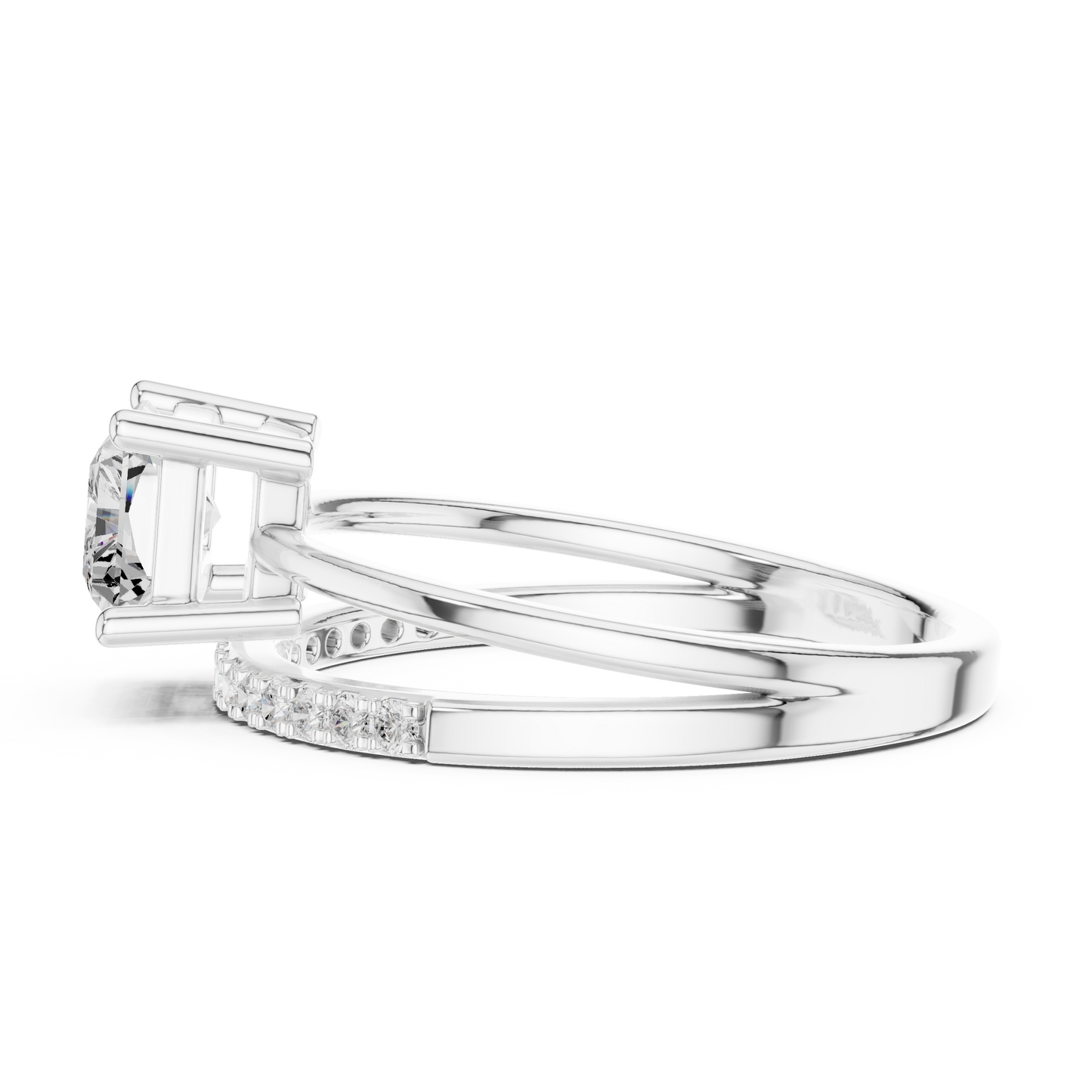 Anillo Solitario Corte Radiante 1.37ctw con Puente Pavé y Halo Oculto en Córdoba, España | Color D Claridad VS Diamante Creado en Laboratorio | Oro 10K/18K, Plata y Platino (Tallas Disponibles 8–20)