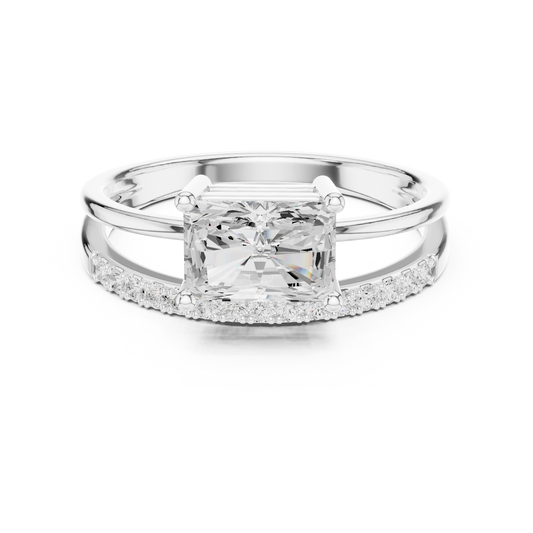 Anillo Solitario Corte Radiante 1.37ctw con Puente Pavé y Halo Oculto en Córdoba, España | Color D Claridad VS Diamante Creado en Laboratorio | Oro 10K/18K, Plata y Platino (Tallas Disponibles 8–20)
