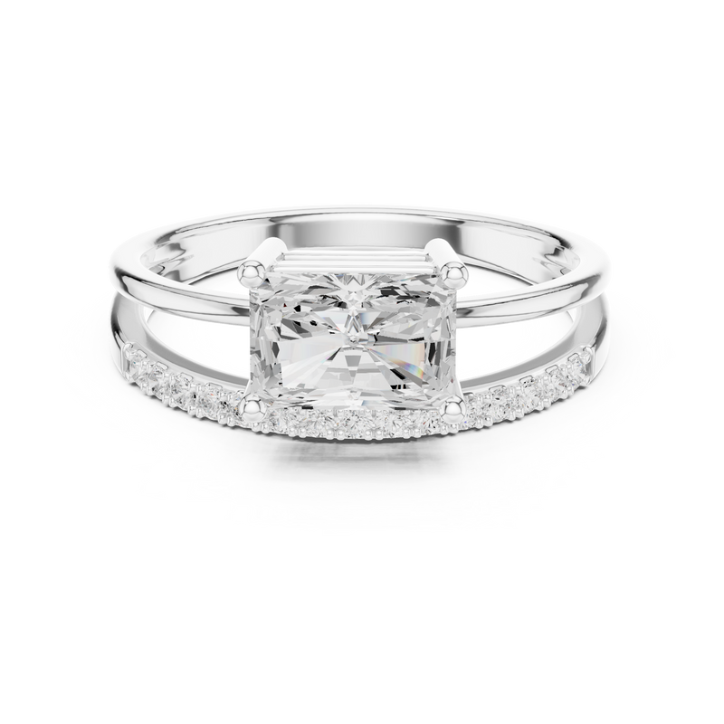 Anillo Solitario Corte Radiante 1.37ctw con Puente Pavé y Halo Oculto en Córdoba, España | Color D Claridad VS Diamante Creado en Laboratorio | Oro 10K/18K, Plata y Platino (Tallas Disponibles 8–20)