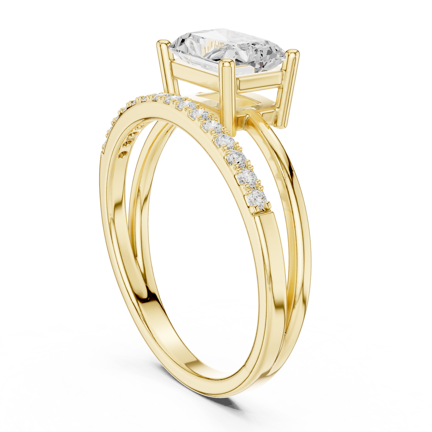 Anillo Solitario Corte Radiante 1.37ctw con Puente Pavé y Halo Oculto en Córdoba, España | Color D Claridad VS Diamante Creado en Laboratorio | Oro 10K/18K, Plata y Platino (Tallas Disponibles 8–20)