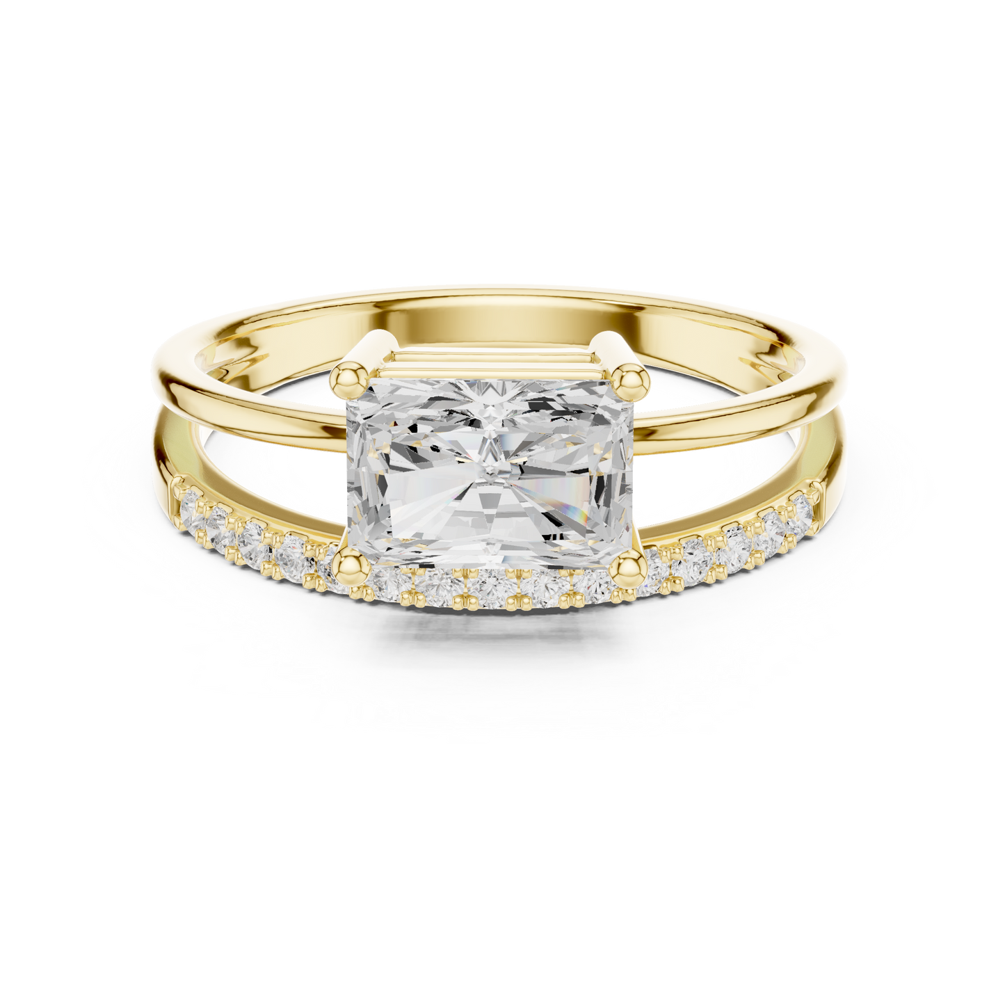 Anillo Solitario Corte Radiante 1.37ctw con Puente Pavé y Halo Oculto en Córdoba, España | Color D Claridad VS Diamante Creado en Laboratorio | Oro 10K/18K, Plata y Platino (Tallas Disponibles 8–20)