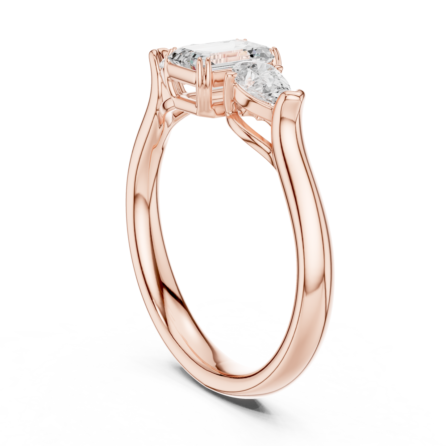 Anillo de Tres Piedras 0.89ctw Corte Esmeralda y Pera en Córdoba, España | Diamante Creado en Laboratorio Color D Claridad VS | Oro 10K/18K, Plata y Platino (Tallas Disponibles 8–20)