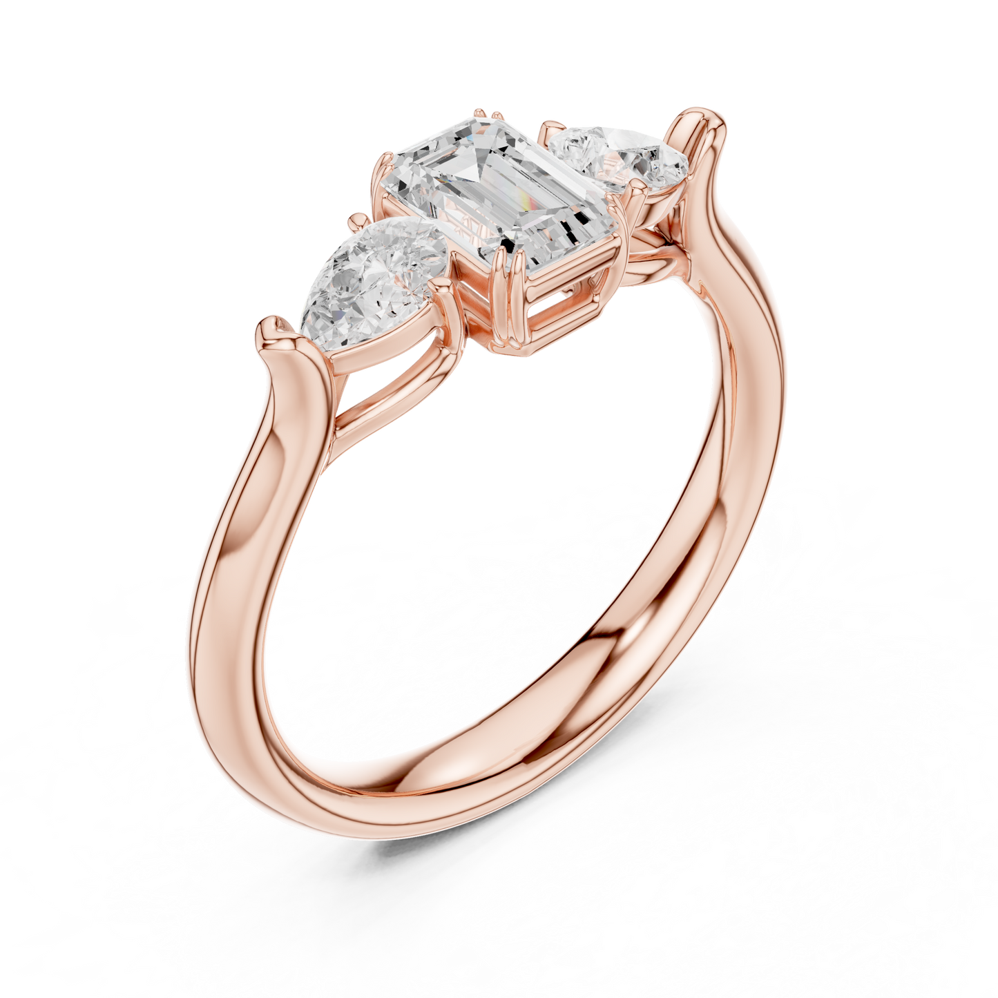 Anillo de Tres Piedras 0.89ctw Corte Esmeralda y Pera en Córdoba, España | Diamante Creado en Laboratorio Color D Claridad VS | Oro 10K/18K, Plata y Platino (Tallas Disponibles 8–20)