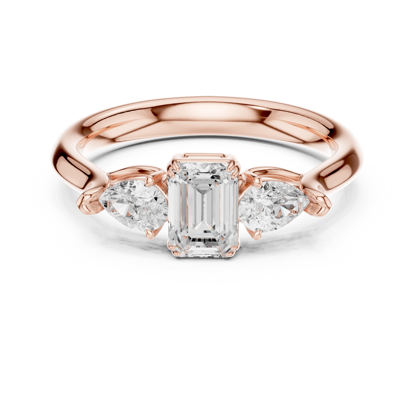 Anillo de Tres Piedras 0.89ctw Corte Esmeralda y Pera en Córdoba, España | Diamante Creado en Laboratorio Color D Claridad VS | Oro 10K/18K, Plata y Platino (Tallas Disponibles 8–20)