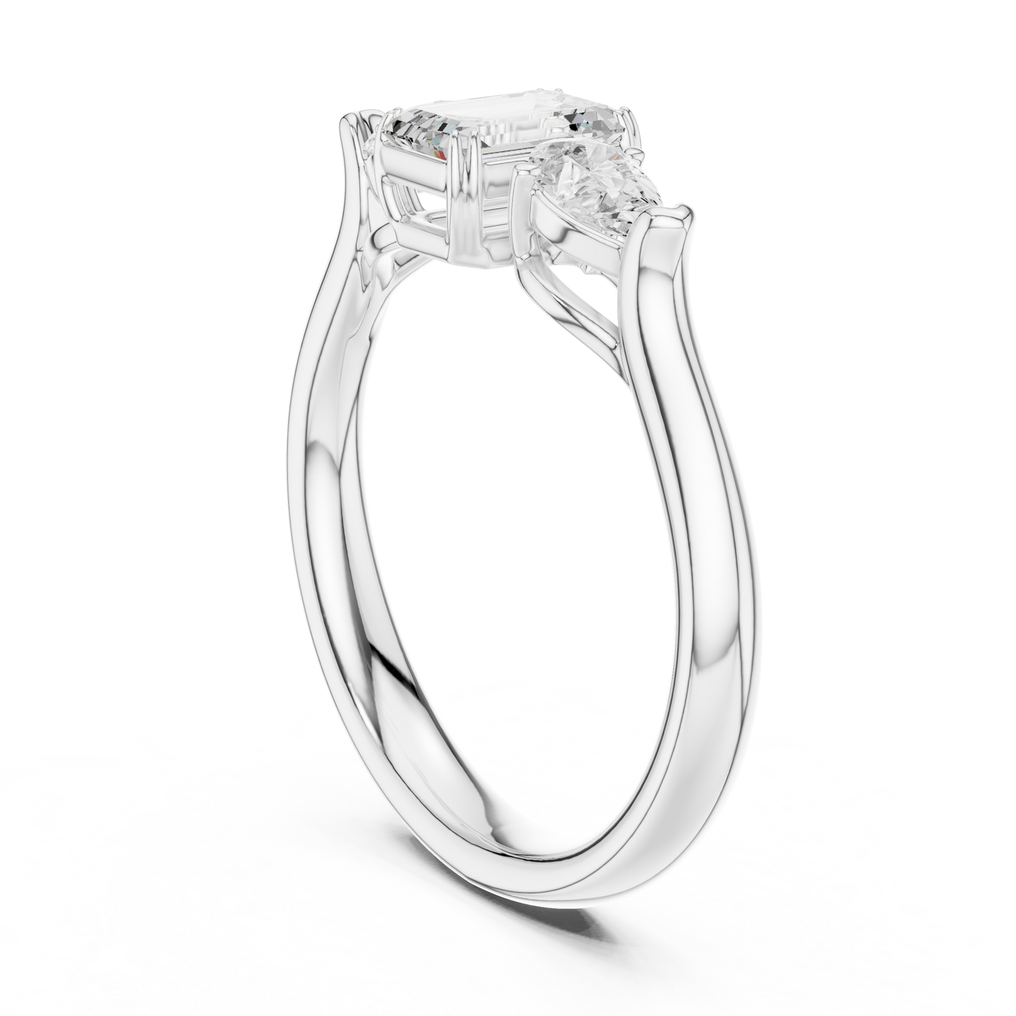 Anillo de Tres Piedras 0.89ctw Corte Esmeralda y Pera en Córdoba, España | Diamante Creado en Laboratorio Color D Claridad VS | Oro 10K/18K, Plata y Platino (Tallas Disponibles 8–20)