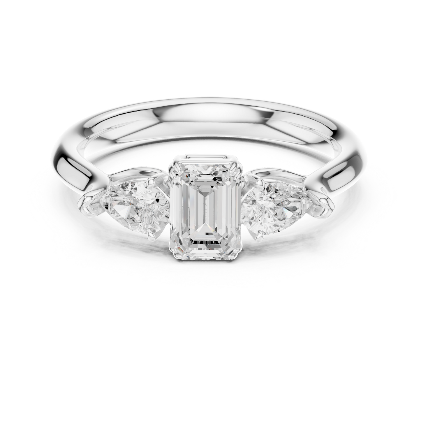 Anillo de Tres Piedras 0.89ctw Corte Esmeralda y Pera en Córdoba, España | Diamante Creado en Laboratorio Color D Claridad VS | Oro 10K/18K, Plata y Platino (Tallas Disponibles 8–20)