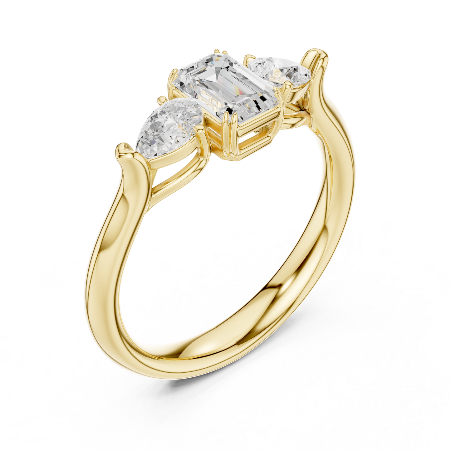 Anillo de Tres Piedras 0.89ctw Corte Esmeralda y Pera en Córdoba, España | Diamante Creado en Laboratorio Color D Claridad VS | Oro 10K/18K, Plata y Platino (Tallas Disponibles 8–20)