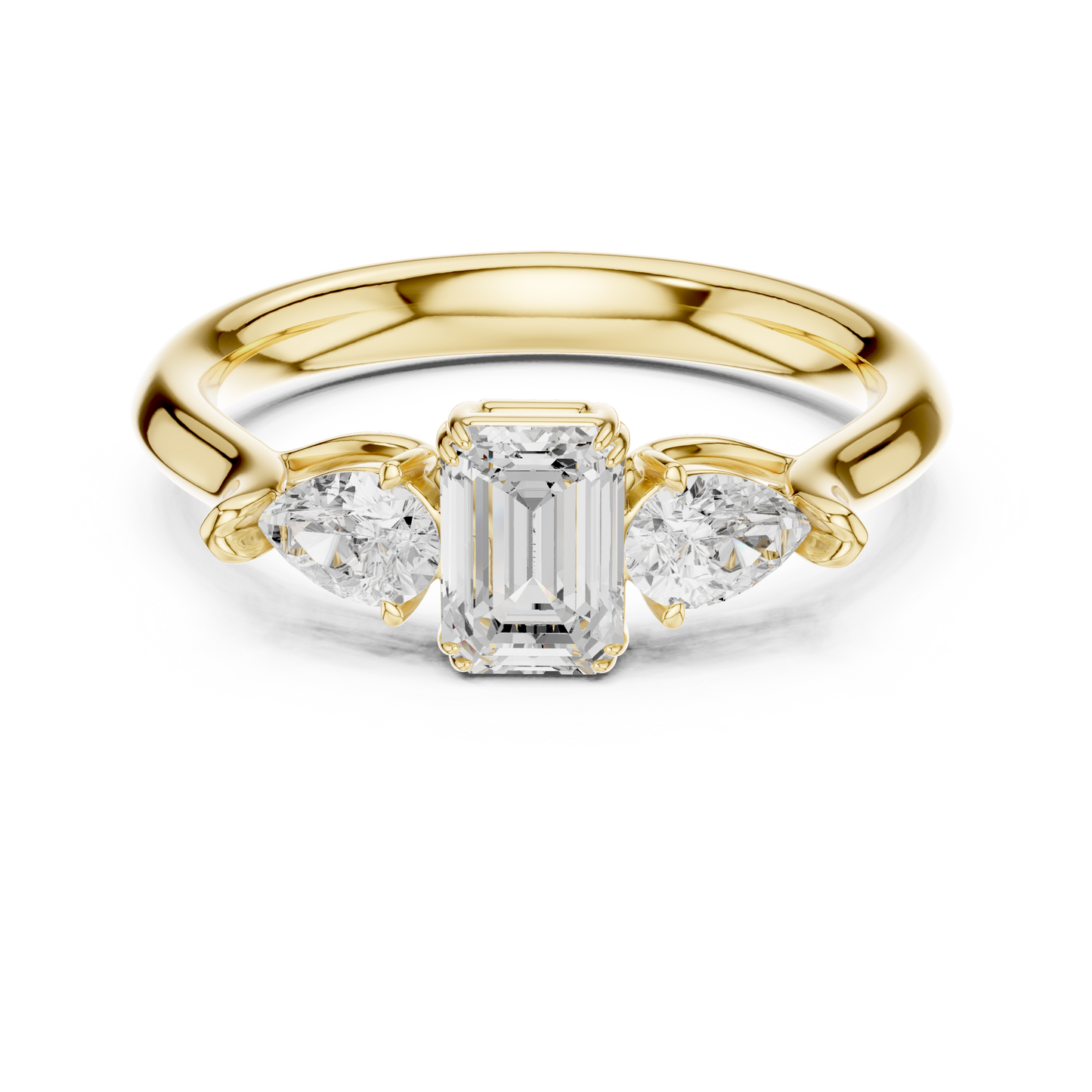 Anillo de Tres Piedras 0.89ctw Corte Esmeralda y Pera en Córdoba, España | Diamante Creado en Laboratorio Color D Claridad VS | Oro 10K/18K, Plata y Platino (Tallas Disponibles 8–20)