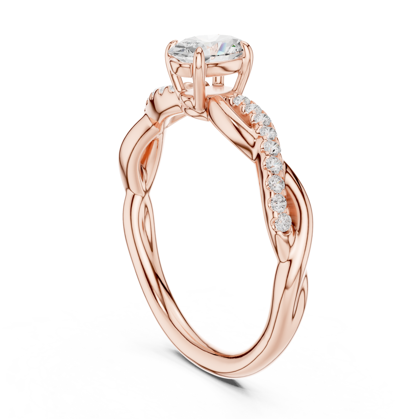 Anillo Solitario 0.12ctw Corte Esmeralda con Banda Pavé Retorcida en Córdoba, España | Diamante Creado en Laboratorio Color D Claridad VS | Oro 10K/18K, Plata y Platino (Tallas Disponibles 8–20)
