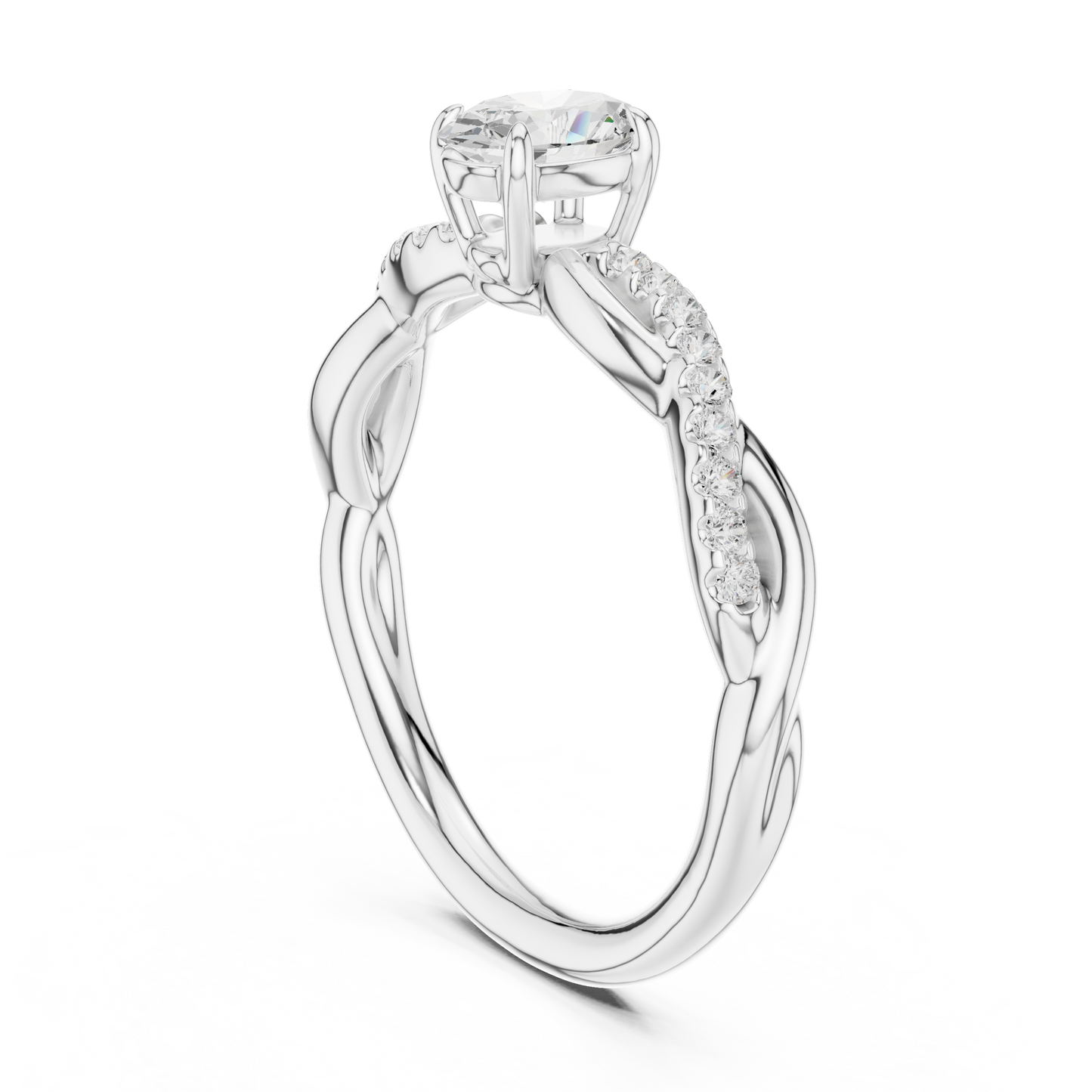 Anillo Solitario 0.12ctw Corte Esmeralda con Banda Pavé Retorcida en Córdoba, España | Diamante Creado en Laboratorio Color D Claridad VS | Oro 10K/18K, Plata y Platino (Tallas Disponibles 8–20)