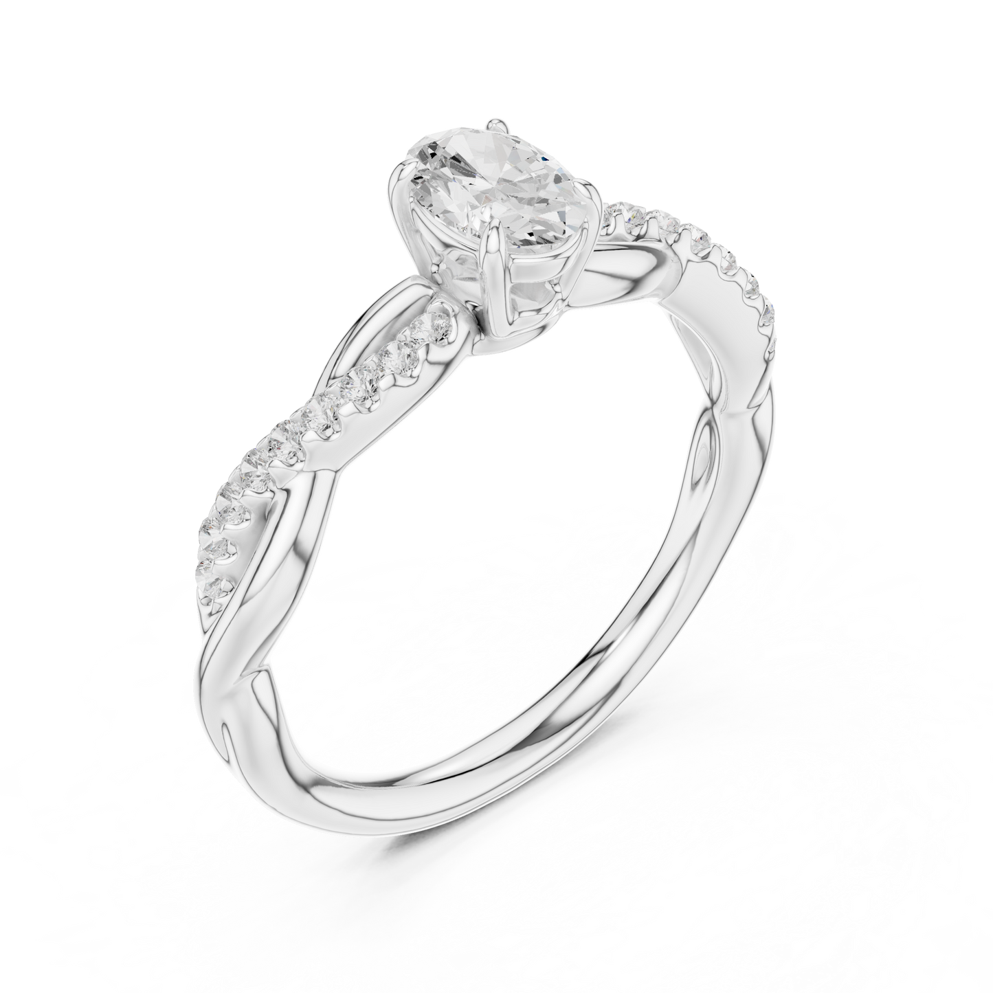 Anillo Solitario 0.12ctw Corte Esmeralda con Banda Pavé Retorcida en Córdoba, España | Diamante Creado en Laboratorio Color D Claridad VS | Oro 10K/18K, Plata y Platino (Tallas Disponibles 8–20)