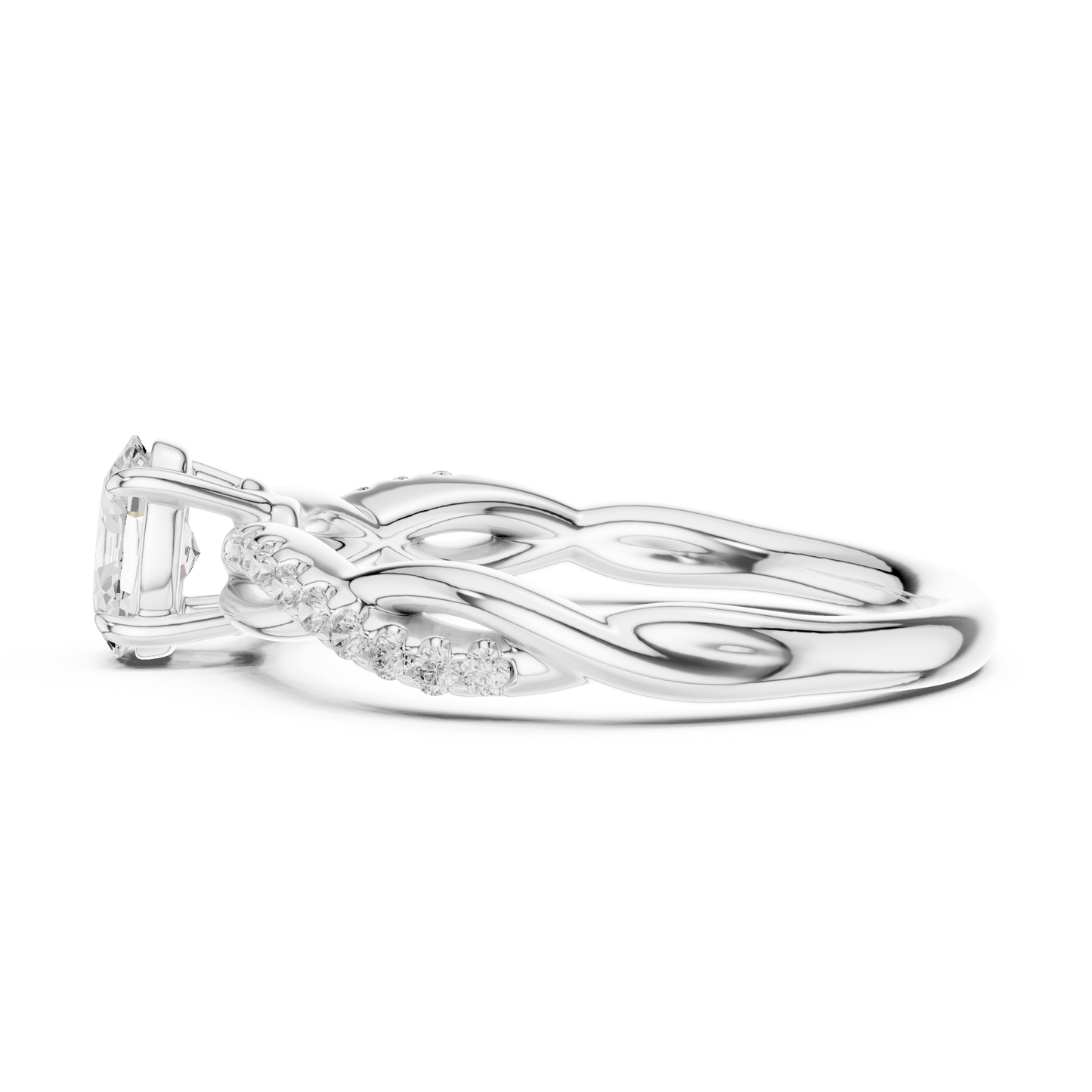 Anillo Solitario 0.12ctw Corte Esmeralda con Banda Pavé Retorcida en Córdoba, España | Diamante Creado en Laboratorio Color D Claridad VS | Oro 10K/18K, Plata y Platino (Tallas Disponibles 8–20)