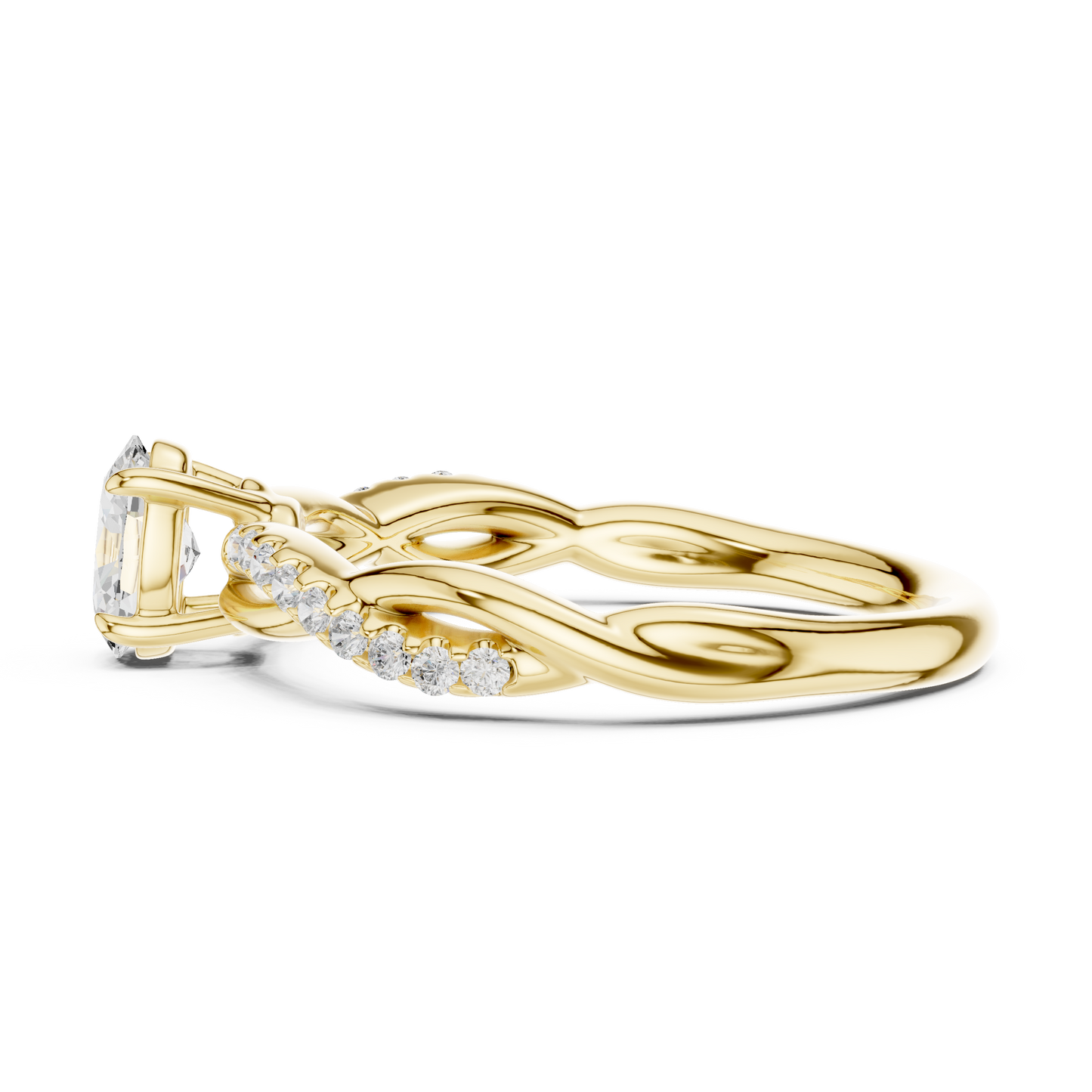 Anillo Solitario 0.12ctw Corte Esmeralda con Banda Pavé Retorcida en Córdoba, España | Diamante Creado en Laboratorio Color D Claridad VS | Oro 10K/18K, Plata y Platino (Tallas Disponibles 8–20)