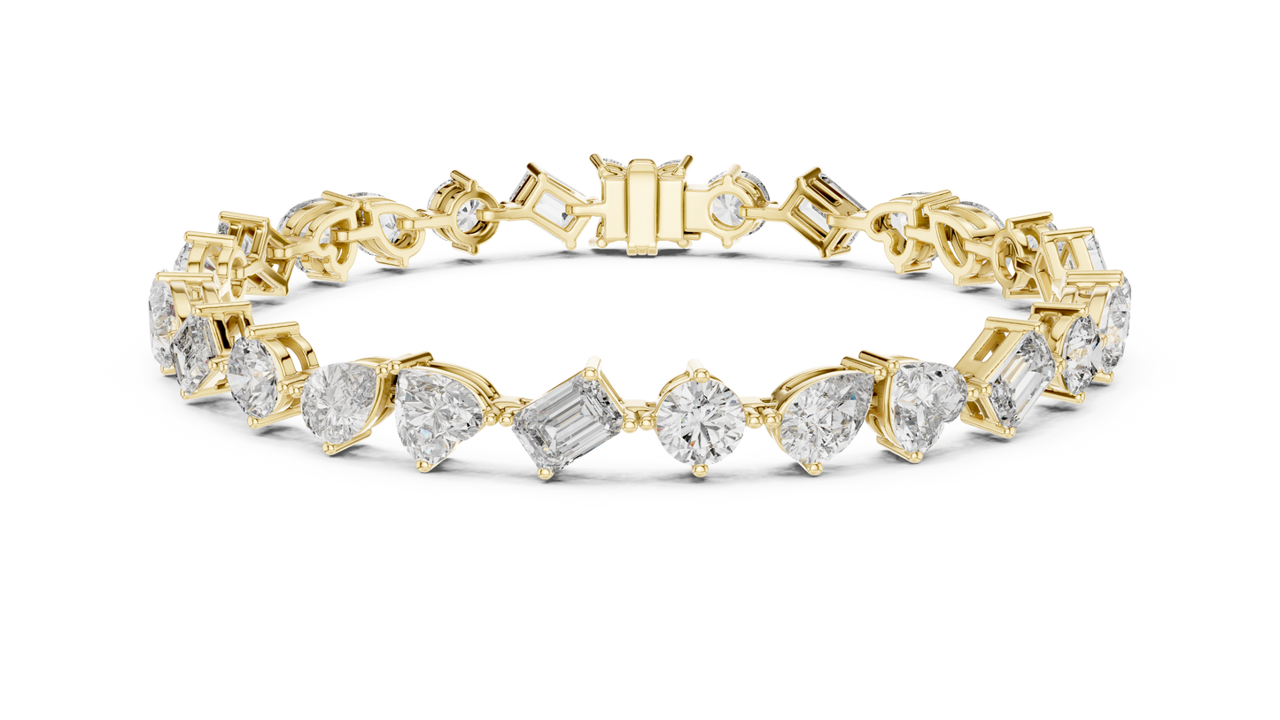 Pulsera Tennis de Diamantes Multi-Forma 10.29ctw en Córdoba, España | Corazón, Pera, Esmeralda y Marquise | Diamantes Creados en Laboratorio Color D Claridad VS | Oro 10K/18K, Plata y Platino (Disponible en 16cm, 18cm y 20cm)