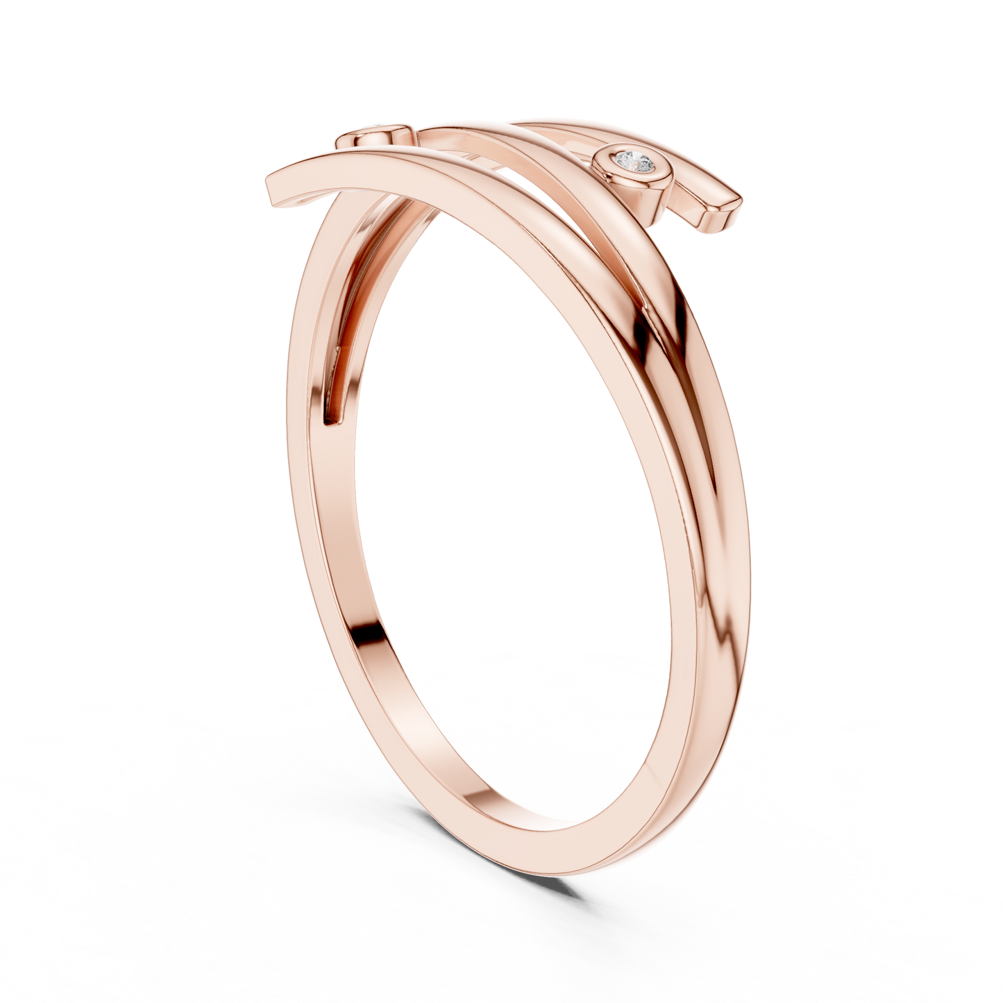 Anillo Minimalista Envolvente Bypass de Doble Piedra en Córdoba, España | Diamantes Redondos Brillante 1.20mm Creados en Laboratorio | Oro 10K/18K, Plata y Platino (Tallas Disponibles 8-20)