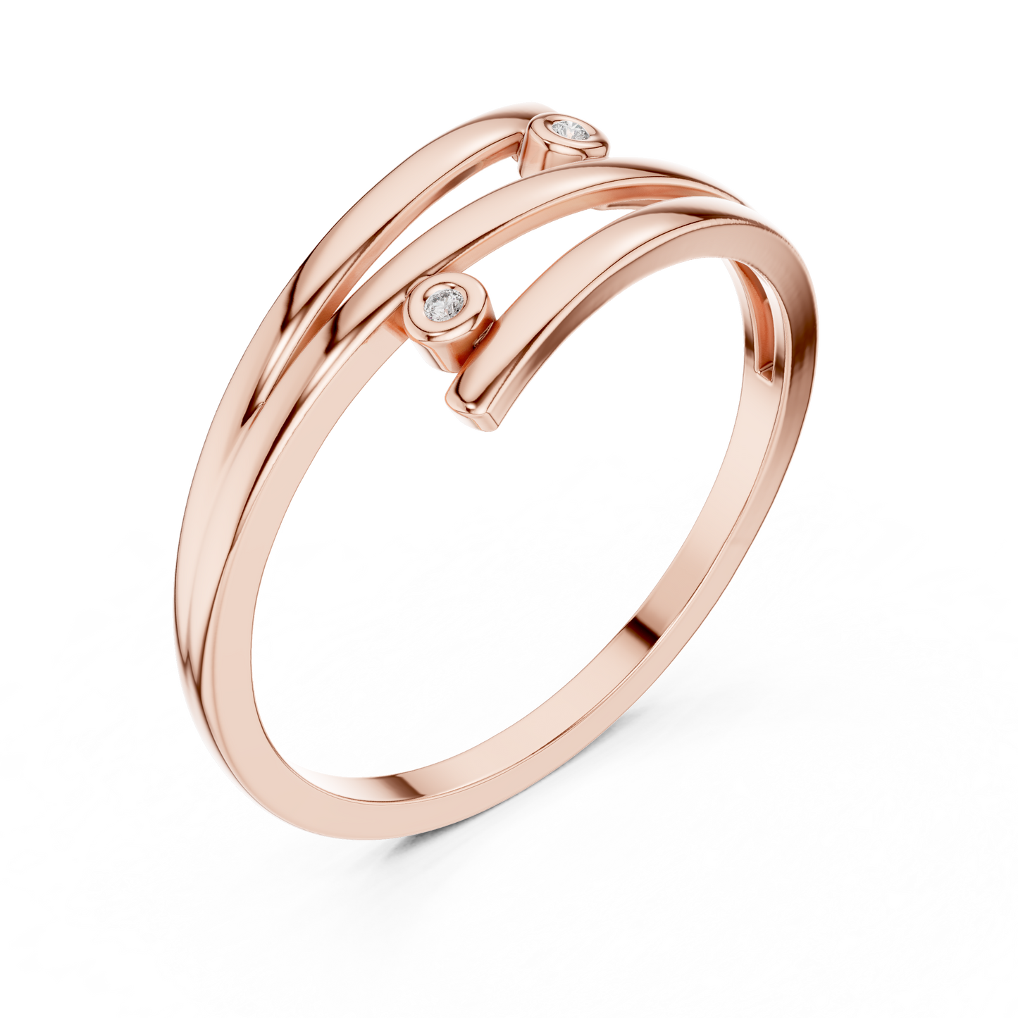 Anillo Minimalista Envolvente Bypass de Doble Piedra en Córdoba, España | Diamantes Redondos Brillante 1.20mm Creados en Laboratorio | Oro 10K/18K, Plata y Platino (Tallas Disponibles 8-20)