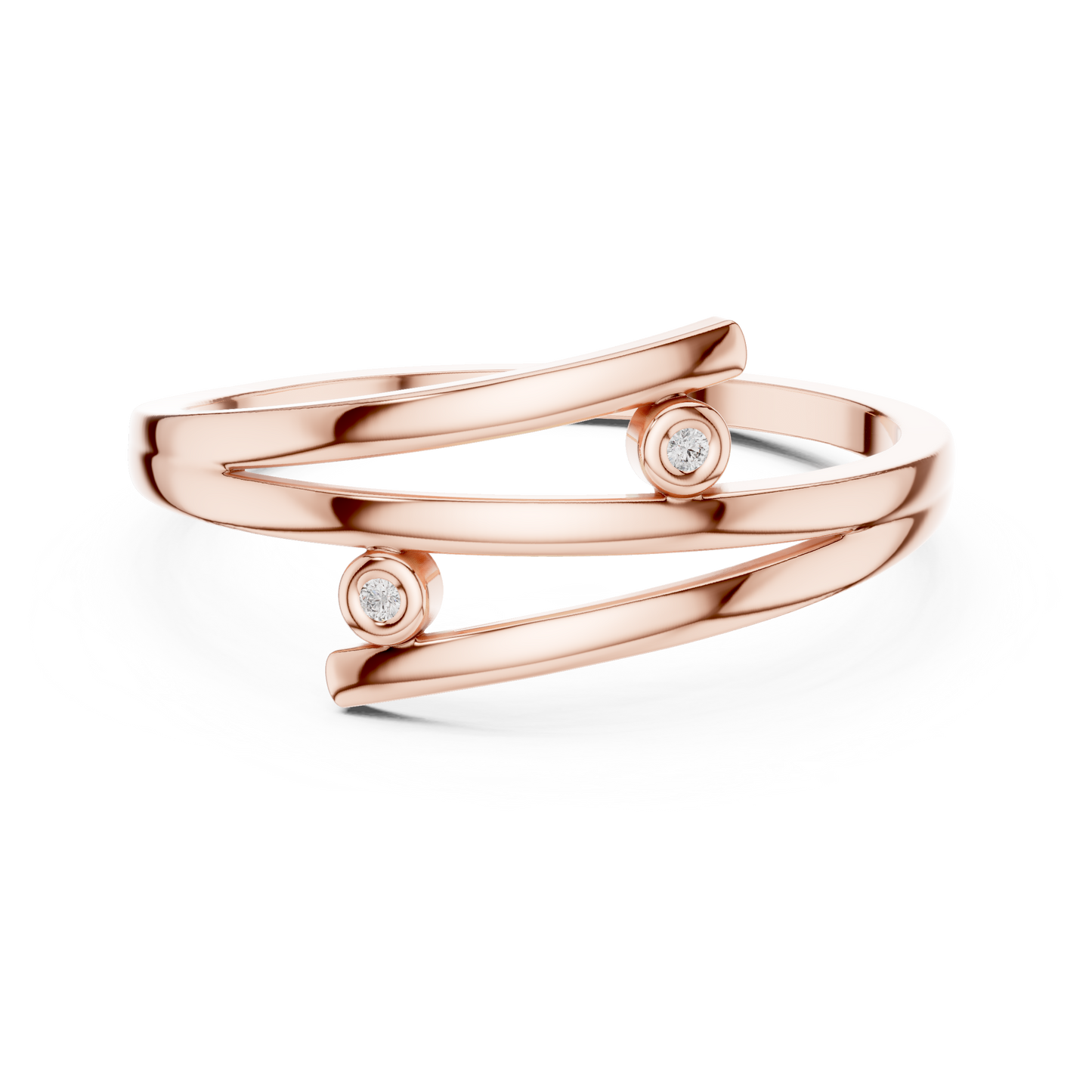 Anillo Minimalista Envolvente Bypass de Doble Piedra en Córdoba, España | Diamantes Redondos Brillante 1.20mm Creados en Laboratorio | Oro 10K/18K, Plata y Platino (Tallas Disponibles 8-20)