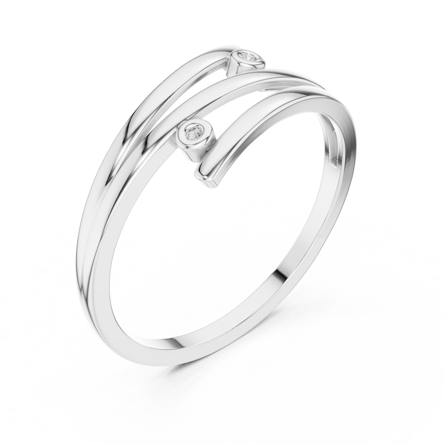 Anillo Minimalista Envolvente Bypass de Doble Piedra en Córdoba, España | Diamantes Redondos Brillante 1.20mm Creados en Laboratorio | Oro 10K/18K, Plata y Platino (Tallas Disponibles 8-20)