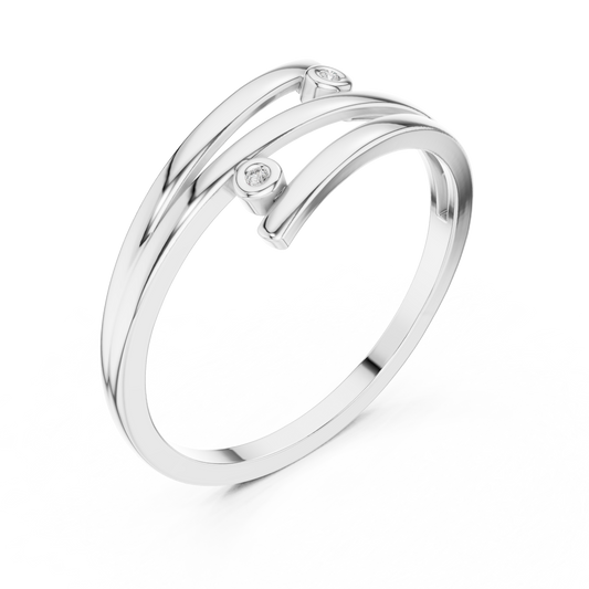 Anillo Minimalista Envolvente Bypass de Doble Piedra en Córdoba, España | Diamantes Redondos Brillante 1.20mm Creados en Laboratorio | Oro 10K/18K, Plata y Platino (Tallas Disponibles 8-20)