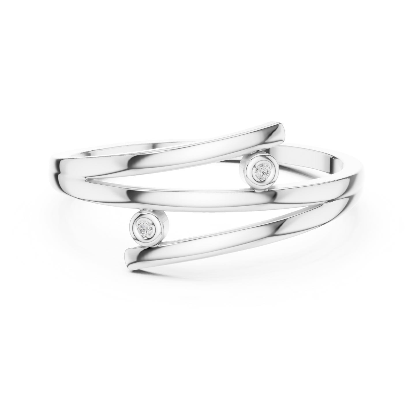 Anillo Minimalista Envolvente Bypass de Doble Piedra en Córdoba, España | Diamantes Redondos Brillante 1.20mm Creados en Laboratorio | Oro 10K/18K, Plata y Platino (Tallas Disponibles 8-20)