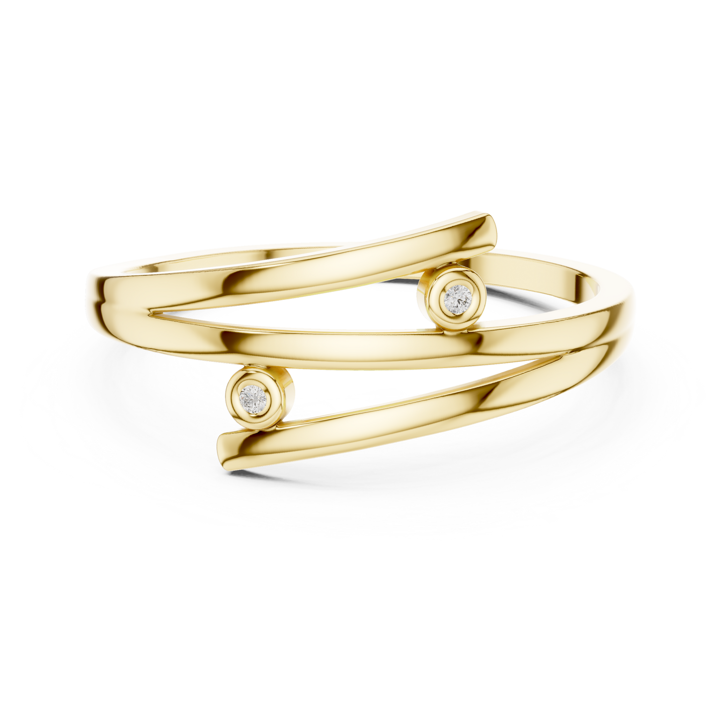 Anillo Minimalista Envolvente Bypass de Doble Piedra en Córdoba, España | Diamantes Redondos Brillante 1.20mm Creados en Laboratorio | Oro 10K/18K, Plata y Platino (Tallas Disponibles 8-20)
