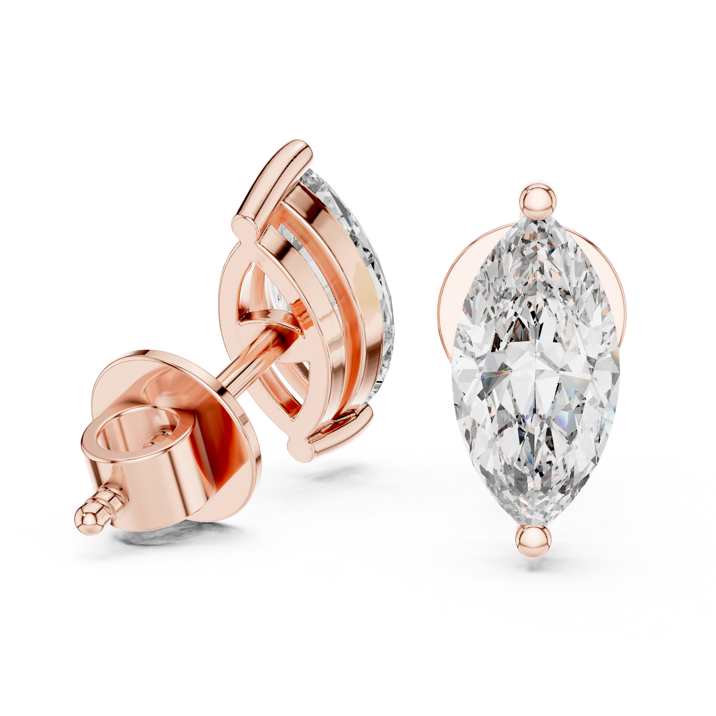 Pendientes de Botón Solitario Corte Marquesa 1.50ctw | Diamante Creado en Laboratorio Color D, Claridad VS | Oro 10K/18K, Plata y Platino