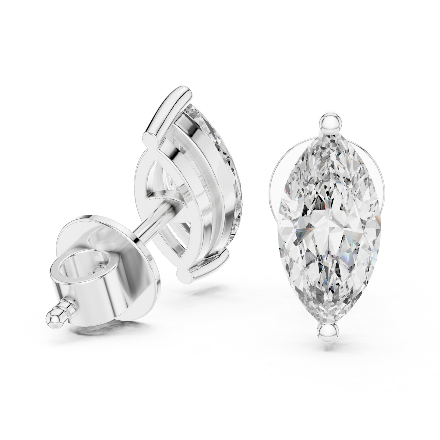 Pendientes de Botón Solitario Corte Marquesa 1.50ctw | Diamante Creado en Laboratorio Color D, Claridad VS | Oro 10K/18K, Plata y Platino