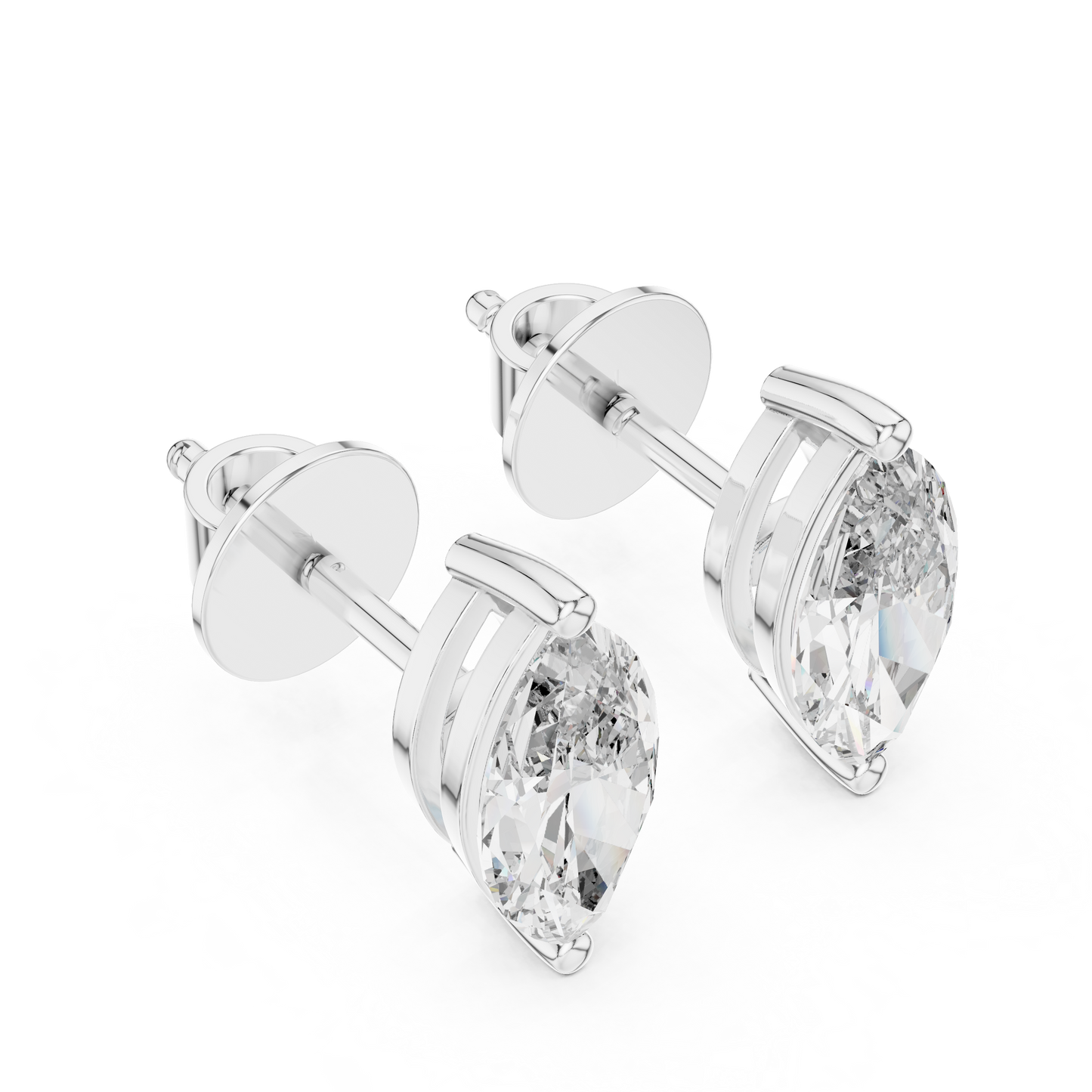 Pendientes de Botón Solitario Corte Marquesa 1.50ctw | Diamante Creado en Laboratorio Color D, Claridad VS | Oro 10K/18K, Plata y Platino