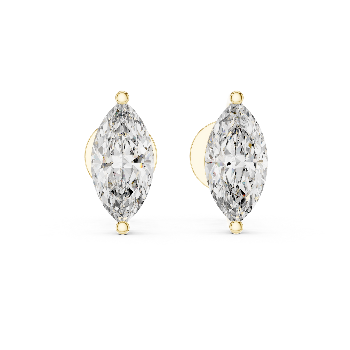 Pendientes de Botón Solitario Corte Marquesa 1.50ctw | Diamante Creado en Laboratorio Color D, Claridad VS | Oro 10K/18K, Plata y Platino
