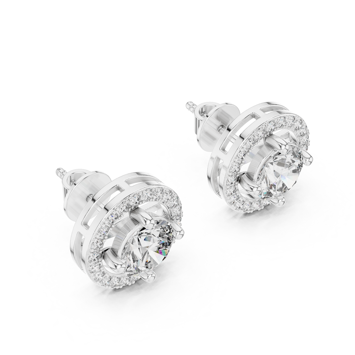Pendientes de Botón Solitario Halo 2.53ctw en Córdoba, España | Diamante Creado en Laboratorio Color D, Claridad VS | Oro 10K/18K, Plata y Platino