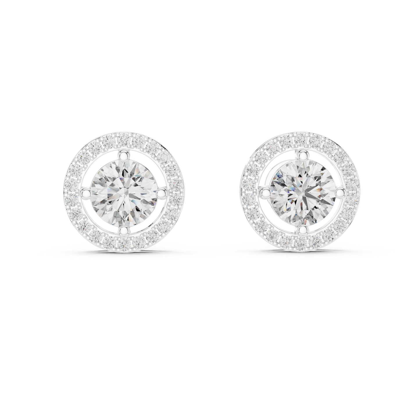 Pendientes de Botón Solitario Halo 2.53ctw en Córdoba, España | Diamante Creado en Laboratorio Color D, Claridad VS | Oro 10K/18K, Plata y Platino