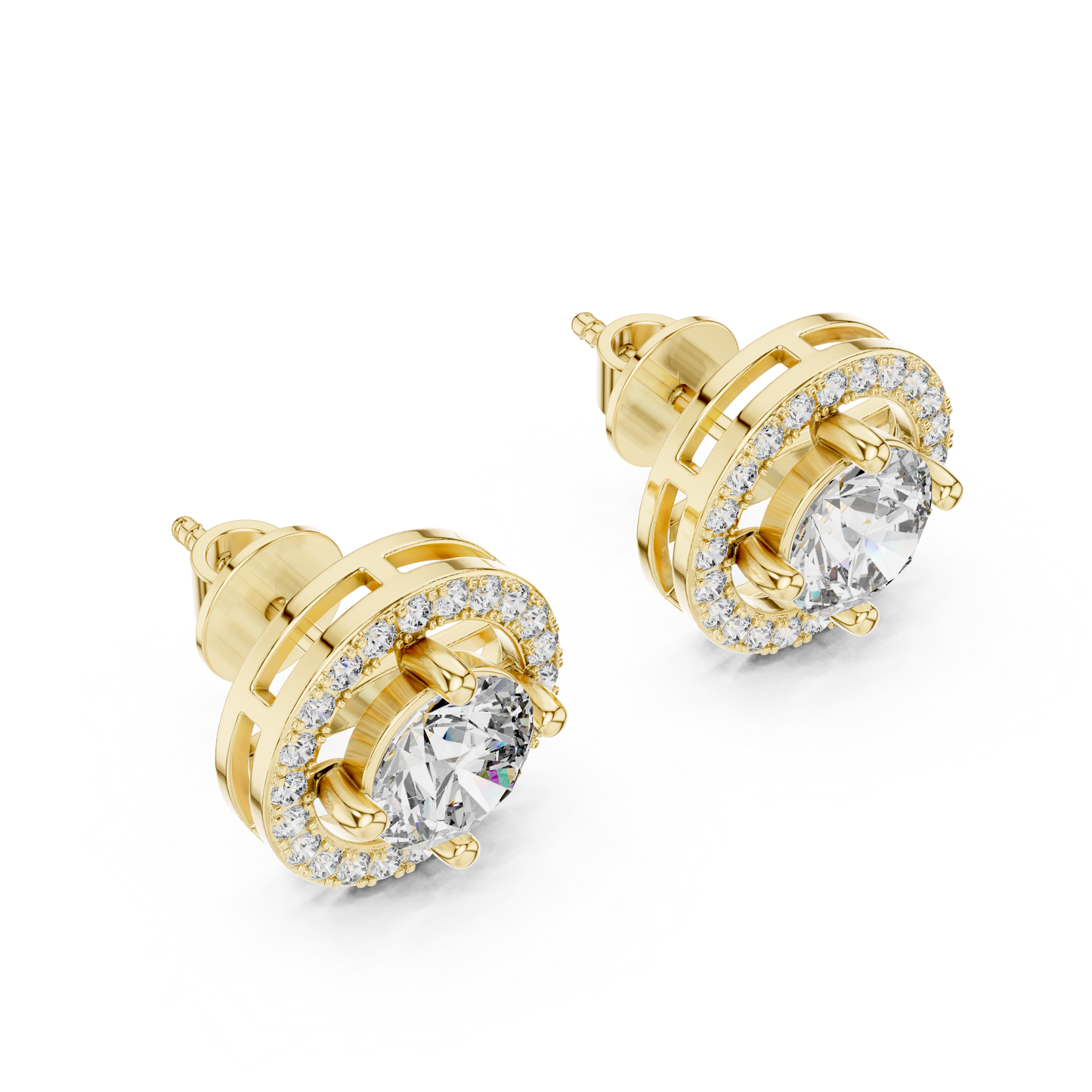 Pendientes de Botón Solitario Halo 2.53ctw en Córdoba, España | Diamante Creado en Laboratorio Color D, Claridad VS | Oro 10K/18K, Plata y Platino